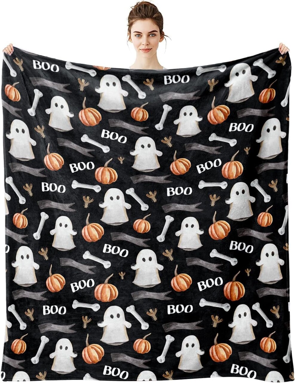 Halloween Blanket Ghost Flannel Throw Blankets for Kids for Women Halloween Decorations Blanket for Bed, Sofa, Couch, Travel Blanket 50 X 60 Inch(Cute Ghost)